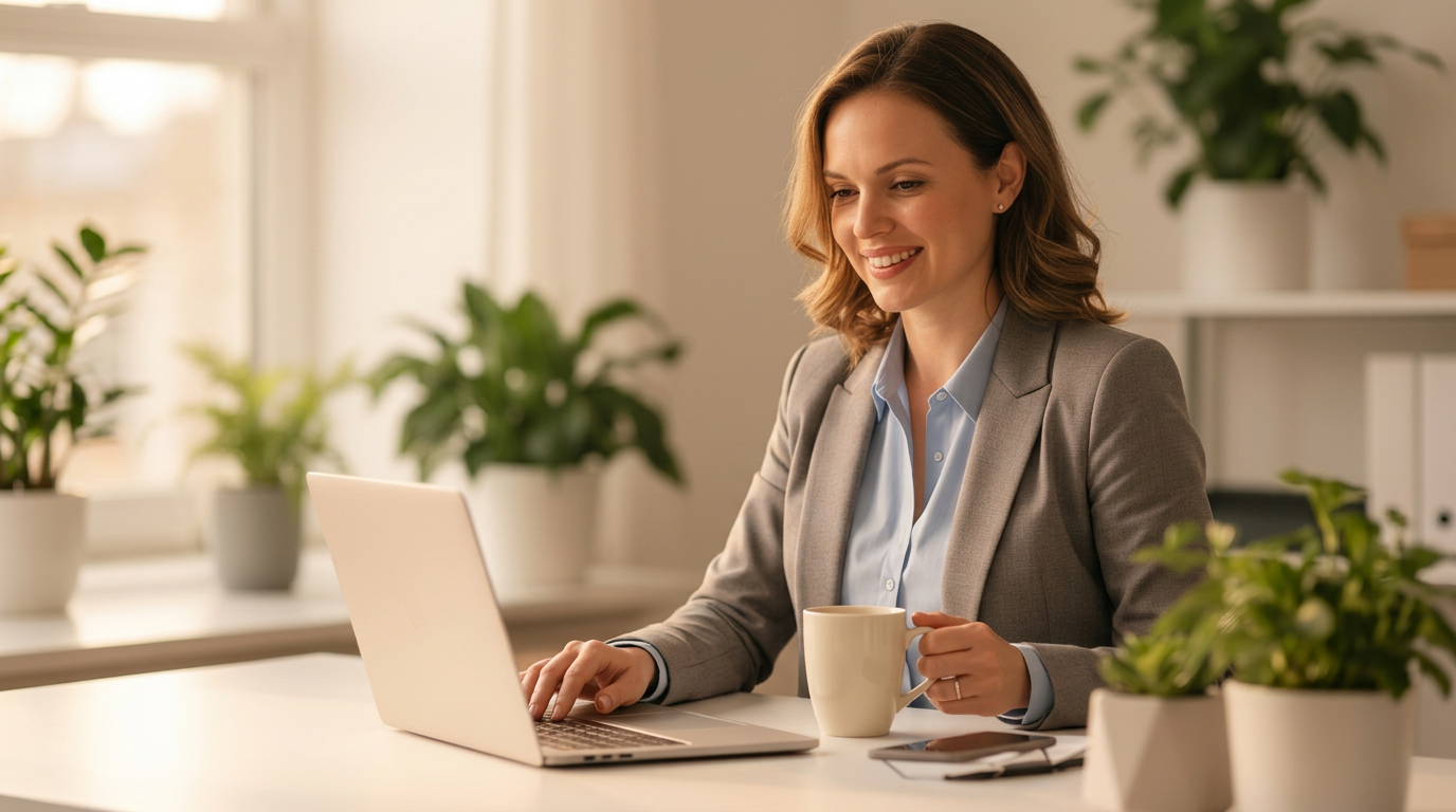 A professional sending a branded intake link from a laptop in a bright office